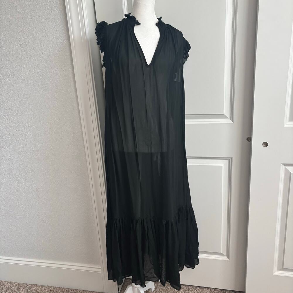 NWT Banana Republic Petite Flounced Hem Midi Dress Sz XS Black Sheer Minimalist - Picture 3 of 16